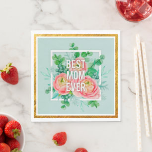 Beste Mutter überhaupt Wasserfarben-Blumen Grün un Serviette