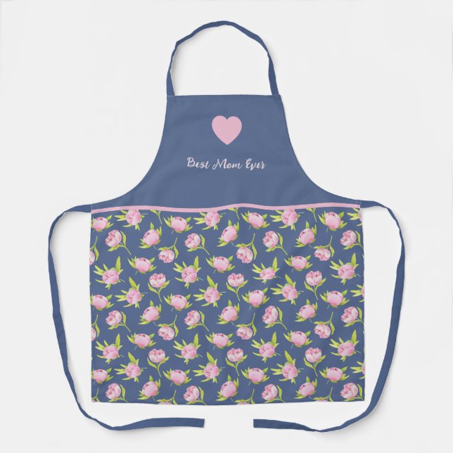 Beste Mutter und Blumenmuster. All-Over-Druckschür Schürze (Vorderseite)