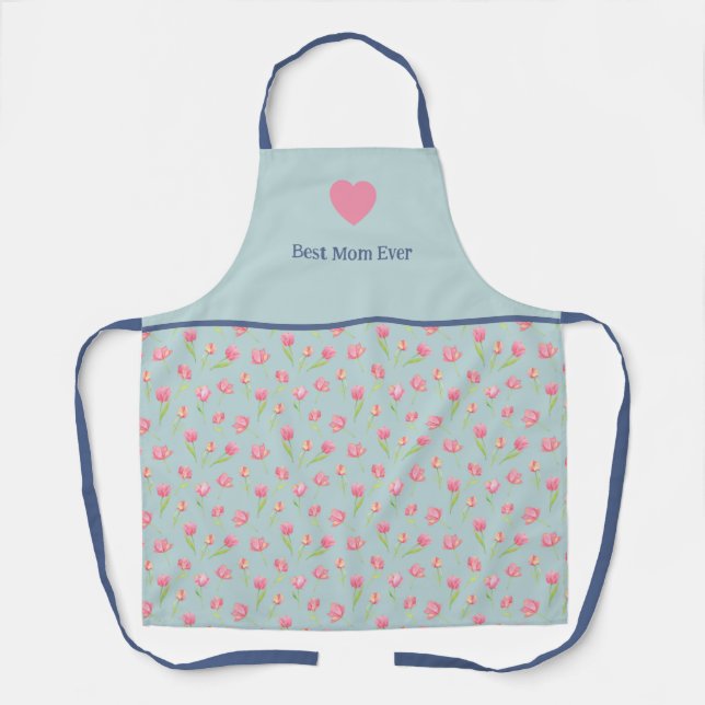 Beste Mutter und Blumenmuster. All-Over-Print-Schü Schürze (Vorderseite)