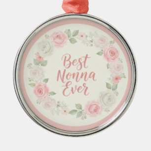 Beste Nonna Aller Pink & Grüner Blumenkranz Ornament Aus Metall