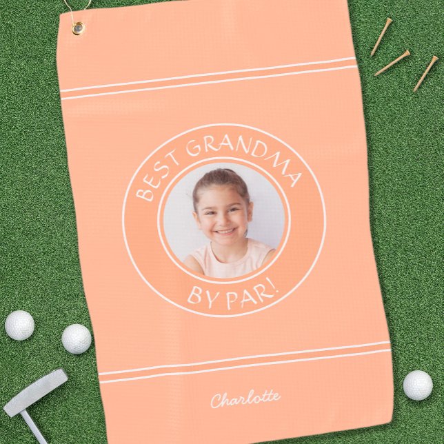 Beste Oma by Par Elegante Golfer Foto Spaß Golfhandtuch (Best Grandma By Par Elegant Golfer Peach Photo Fun Golf Towel)