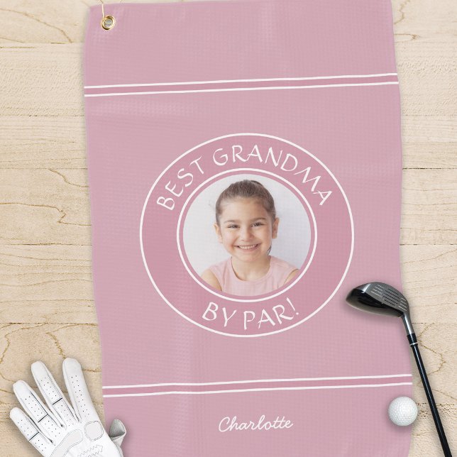Beste Oma by Par Elegante Golfer Rosa Foto Spaß Golfhandtuch (Best Grandma By Par Elegant Golfer Pink Photo Fun Golf Towel)