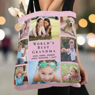 Beste Oma der Welt 8 Foto-Collage Pink Tasche