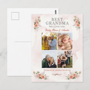 Beste Oma Foto-Kollage Blumenmuster Postkarte
