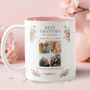Beste Oma Foto-Kollage Blumenmuster Zweifarbige Tasse