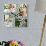 Beste Oma je 4 Foto Collage Green Quadratische Wanduhr<br><div class="desc">Chic Wanduhr für die beste Oma aller Zeiten, mit 4 Ihrer Lieblings-Fotos. Das Design wird mit "Beste Oma aller Zeiten [Jahr]" in mageren Schriftart Typografie geschrieben. Sie können das Jahr anpassen und z.B. auch "Oma" in Nana, Gran oder Grammie bearbeiten. Die Fotovorlage erstellt automatisch die Collage des Fotos mit den...</div>