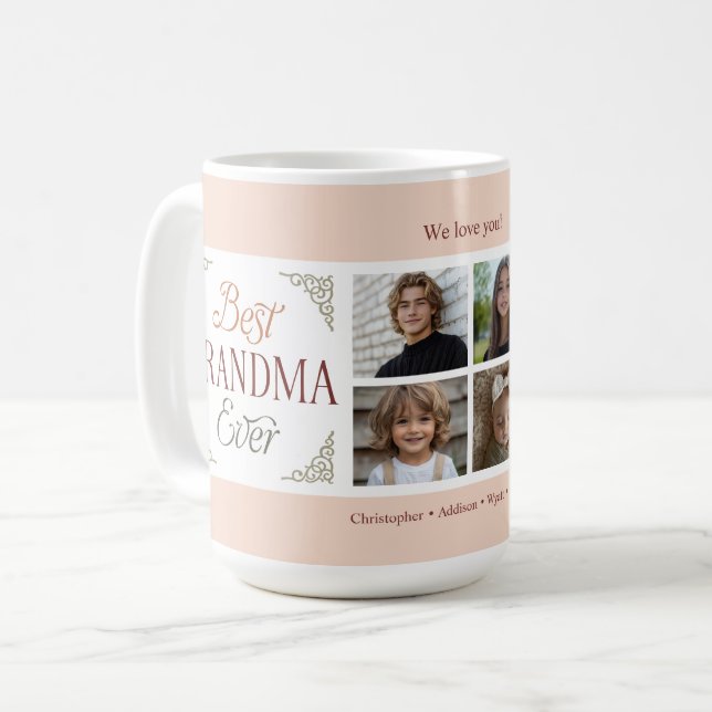 Beste Oma je 4 FotoCollage Kaffeetasse (Vorderseite Links)