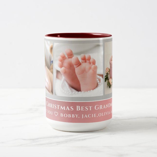 Beste Oma je | Elegantes Skript 3 FotoCollage Zweifarbige Tasse (Mittel)