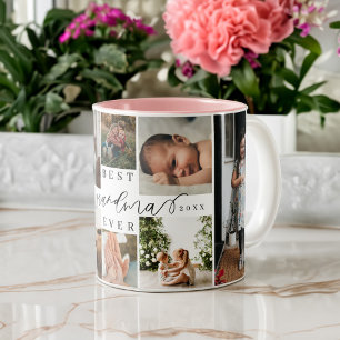 Beste Oma je | Elegantes Skript 8 FotoCollage Zweifarbige Tasse