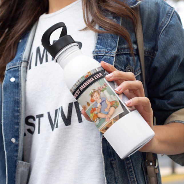 Beste Oma je | Farbblockfoto-Collage Edelstahlflasche (Von Creator hochgeladen)