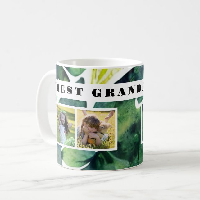 Beste Oma je Foto Collage Aquarell-Blätter Kaffeetasse (Vorderseite Links)
