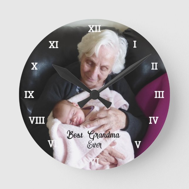 Beste Oma je Fotomaterial erstellen Runde Wanduhr (Vorderseite)