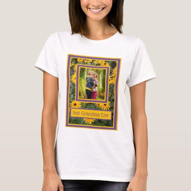Beste Oma je - Hellgelbe Blumen Foto T-Shirt (Vorderseite)