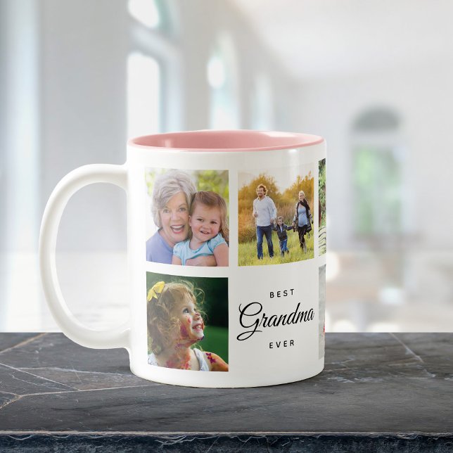 Beste Oma je Moderne Chic Familie FotoCollage Zweifarbige Tasse (Von Creator hochgeladen)