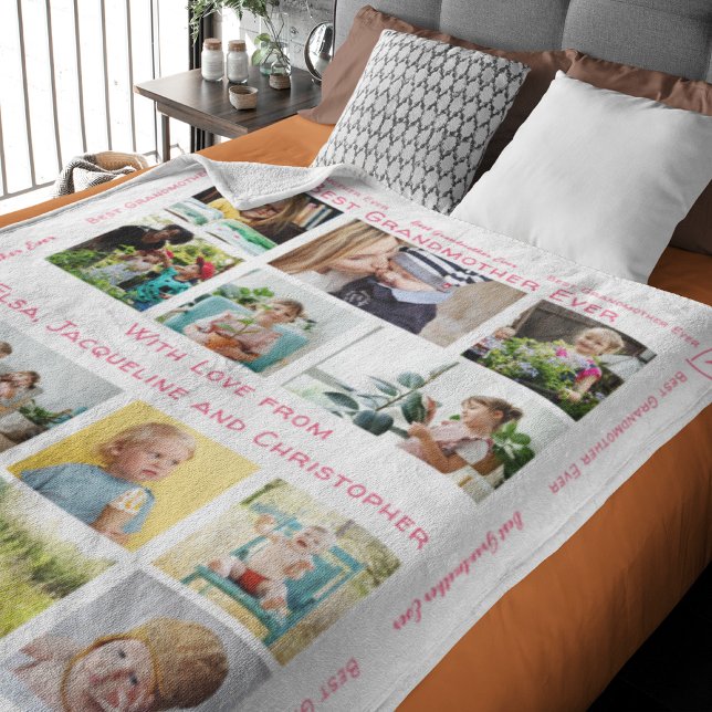Beste Oma je Moderne Custom 12 FotoCollage Fleecedecke (Larger personalized photo blanket for Grandma. Add custom text and photos.)