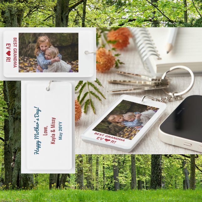 Beste Oma je Muttertag Foto Keepake Schlüsselanhänger (Best Grandma Ever. Heart. Personalized photo keychain. Elegant, modern, minimalist Mother's Day gift)