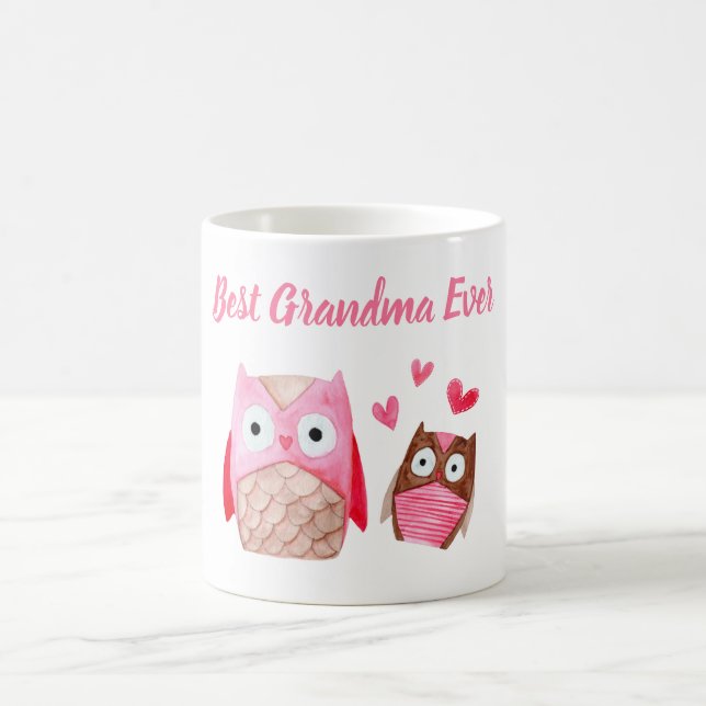 Beste Oma je Niedliche Owls Personalisiert Rosa Kaffeetasse (Mittel)
