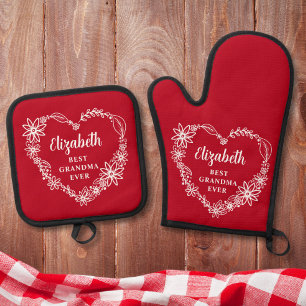 Beste Oma je Personalisiert Red Ofenhandschuh & Topflappen-Set