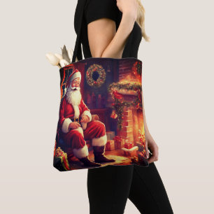 Beste Oma je Santa am Kamin Rot Tasche