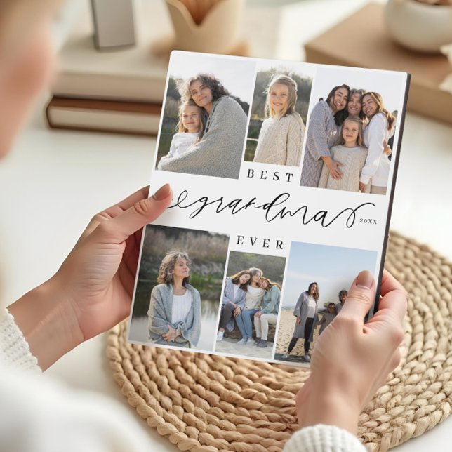 Beste Oma je Script Foto Collage Keepake Fotoplatte (Best Grandma Ever Script Photo Collage Keepsake Plaque)