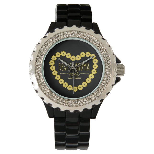 Beste Oma je Sonnenblume Personalisiertes Herz Armbanduhr (Vorderseite)