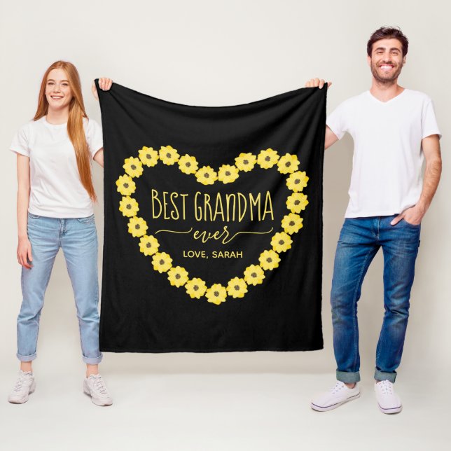 Beste Oma je Sonnenblumen Personalisiertes Herz Fleecedecke (Beispiel)