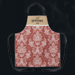 Beste Oma je Vintage Weihnachten Schürze<br><div class="desc">Ein Vintages rot-weißes Toilmuster schmückt diese Weihnachtsfeier mit den Worten "Beste Oma aller Zeiten". Es ist ein großartiges Geschenk für eine Oma,  die Lieben zum backen. Personalisieren Sie es mit dem Namen Ihrer Wahl. Entworfen für Sie von BlackBerry Boulevard.</div>