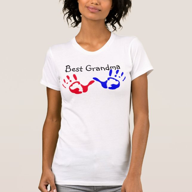 Beste Oma mit Handprints T - Shirt (Vorderseite)