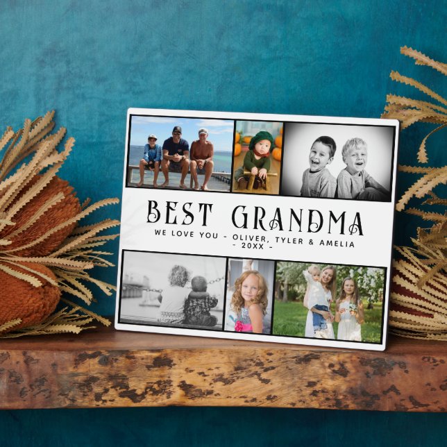 Beste Oma Modern 6 Foto Collage Keepake Fotoplatte (Seite)