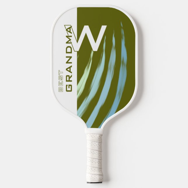 Beste Oma, monogramiert, Leichtolive, Pickleball Schläger (Vorderseite)
