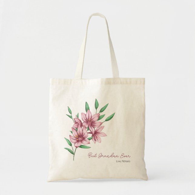 Beste Oma Pink Floral Typografie Tragetasche (Vorne)
