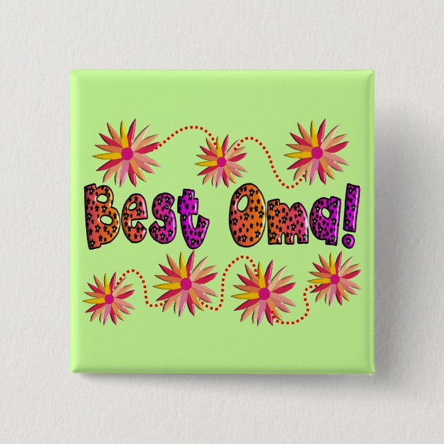 Beste OMA PINK ORANGE BLUME Button (Vorderseite)