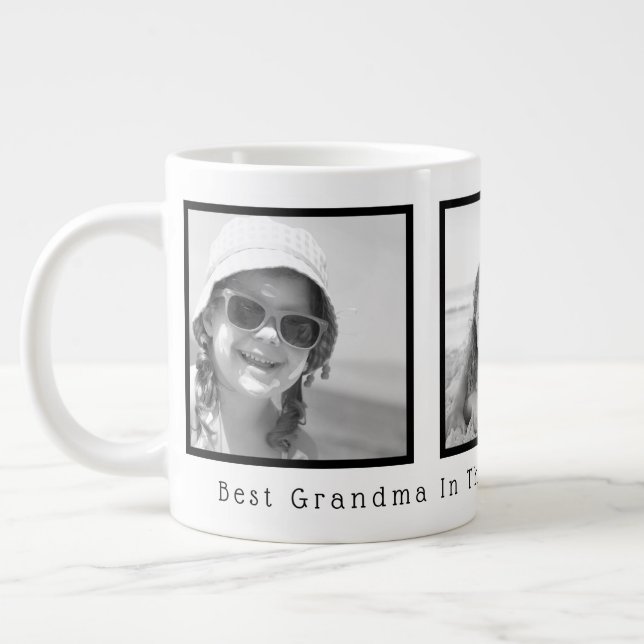 Beste Oma Schwarz und Weiß Schwarzer Rahmen 3 Foto Jumbo-Tasse (Links)