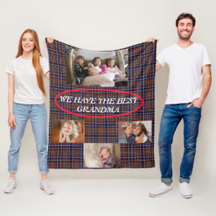 Beste Oma Tartan Kariert 4 Fotos Weißer Schriftart Fleecedecke