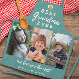 Beste Oma überhaupt Enkelkinder 3 Fotocollage Grün Schürze