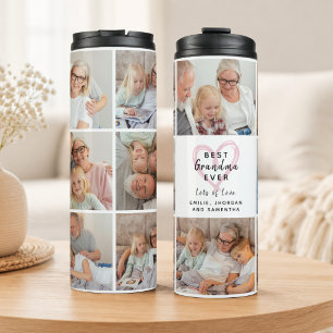 Beste Oma überhaupt Rosa Herz Foto-Collage Modern Thermosbecher