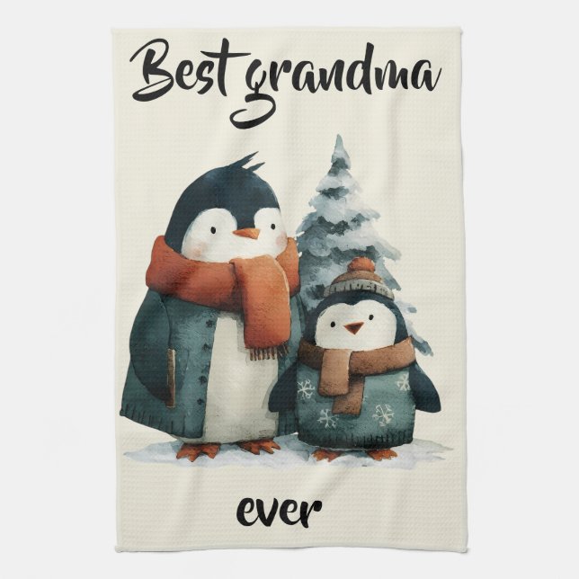 Beste Oma überhaupt Winterpinguine Geschirrtuch (Vertikal)