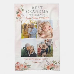 Beste Oma Wir lieben dich Foto-Collage Floral Geschirrtuch