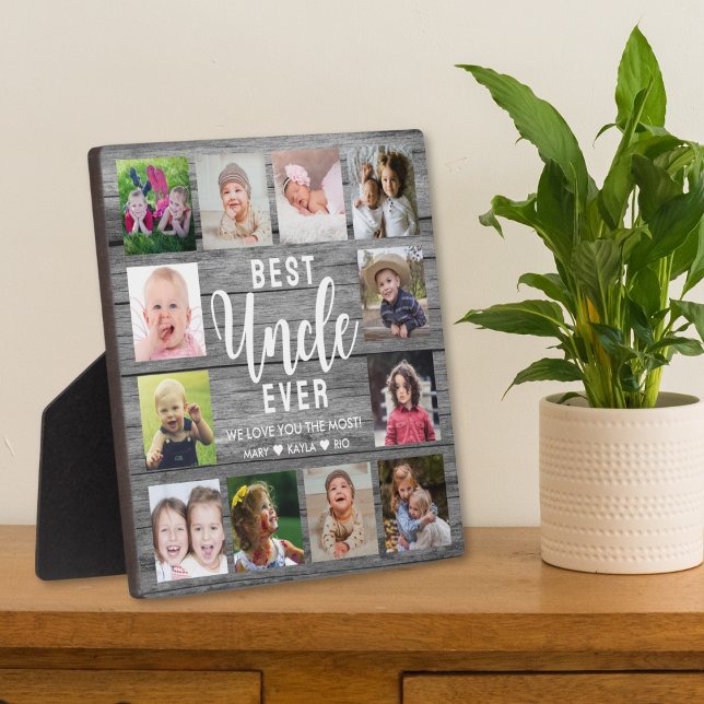 Beste Onkel je Graues Holz 12 FotoCollage Fotoplatte (Best Uncle Ever Gray Wood 12 Photo Collage Plaque - Uncle Gift from Neice or nephew)
