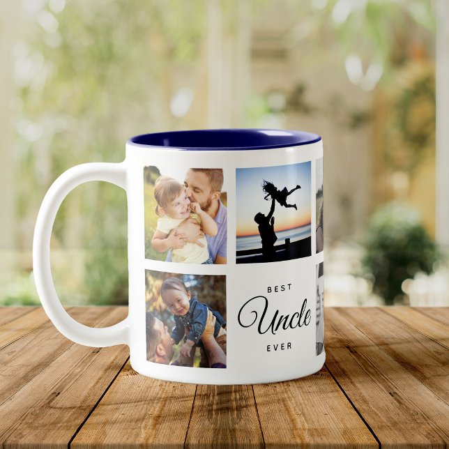 Beste Onkel je Moderne, trendige Familie Foto Coll Zweifarbige Tasse (Von Creator hochgeladen)