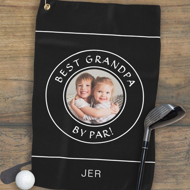 Beste Opa by Par Golfer Modernes Foto Geschenk Sch Golfhandtuch (Best Grandpa By Par Golfer Modern Photo Gift Black & White Golf Towel)