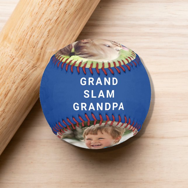 Beste Opa Fotos Blau Baseball (Grand slam home run for the best grandpa ever - celebrate him with a personalized photo baseball)
