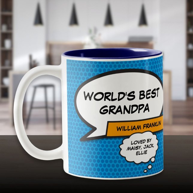 Beste Opa, Großvater, Großer Spaß blau Zweifarbige Tasse (World's Best Grandpa Grandfather Personalized Two-Tone Coffee Mug)