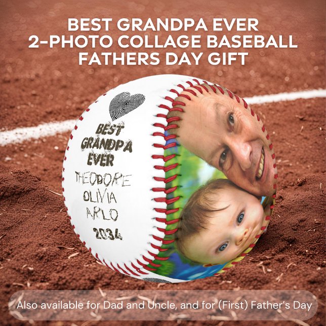 Beste Opa je 2-Foto Collage Keepake Baseball (Best Grandpa Ever 2-Photo Baseball Gift for Grandfather. Perfect for Father's Day.)