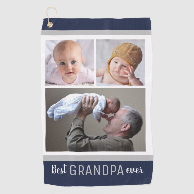 Beste Opa je 3 Foto Collage Navy Blau Weiß Golfhandtuch (Vorderseite)