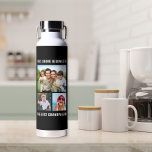 Beste Opa je 3 Foto Schwarz Trinkflasche<br><div class="desc">Schenken Sie dem besten Großvater aller Zeiten ein lustiges Geschenk mit dieser 3-Foto-Schwarzwasserflasche mit drei Fotos seiner Enkel und Familie, "Dieser Drink gehört zum besten Opa-Ever" in moderner weißer Typografie.</div>