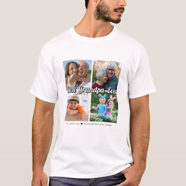 Beste Opa je 4 Foto Collage Personalisiert T-Shirt (Vorderseite)