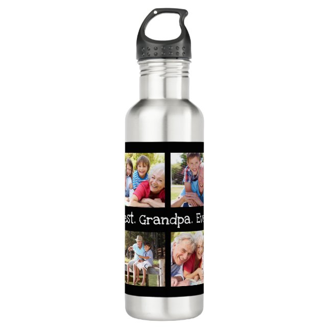 Beste Opa je 4 Foto Collage Spaß Keepake  Edelstahlflasche (Vorderseite)
