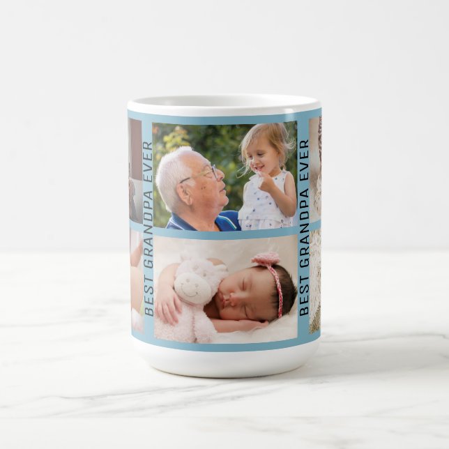 Beste Opa je 6 Foto Custom Collage blau Kaffeetasse (Mittel)