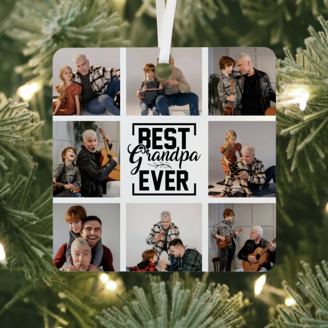 Beste Opa je 8 Foto Collage Metal Ornament (InSitu)